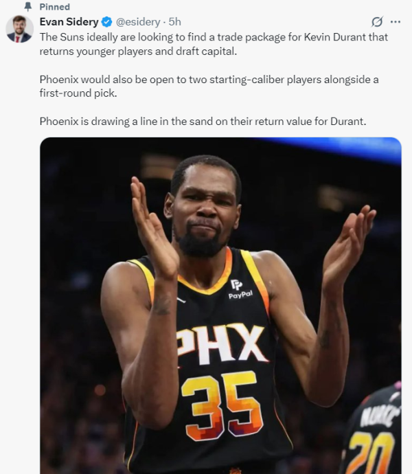 上证速配 曝KD要价1首轮+2首发！火箭交易意愿已降低 美记称休城有所保留